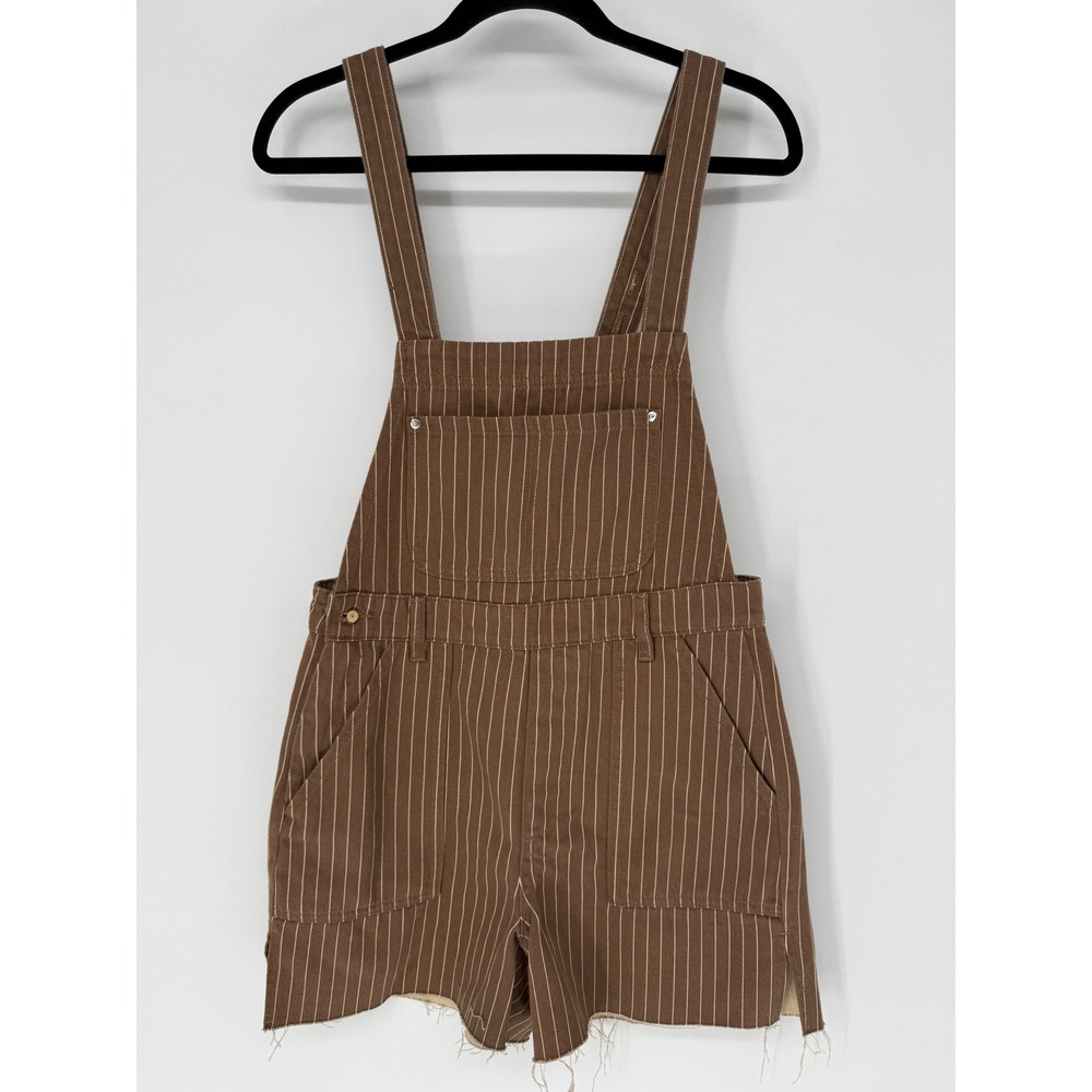 WEWOREWHAT SLIT OVERALL SHORT‎ BROWN PINSTRIPE 100% COTTON SMALL NWT - FLAW